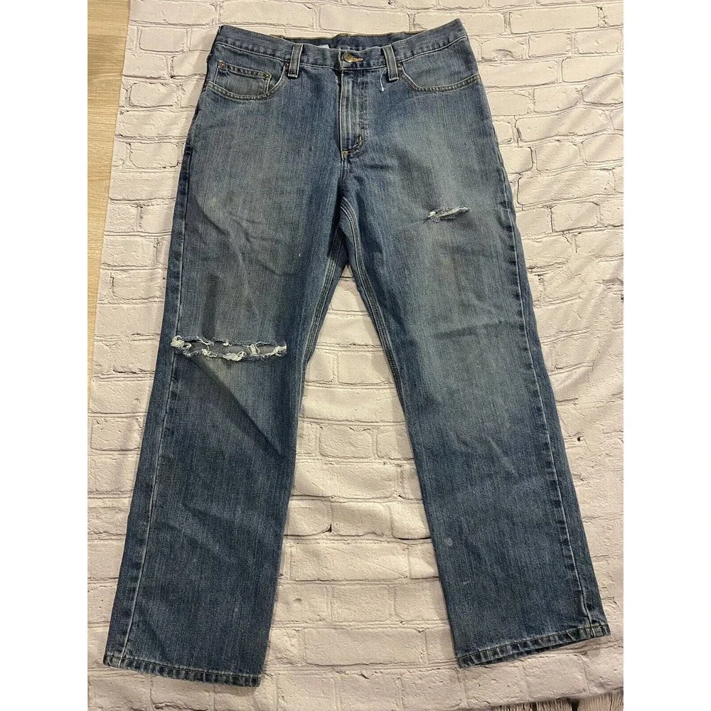 Vintage Mens Carhartt Blue Jeans CLEAN Size 34x29 Distressed Denim Pants Ripped